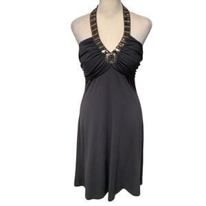 Spense Charcoal Halter Dress with Metallic Accents Size 4 WORN ONCE